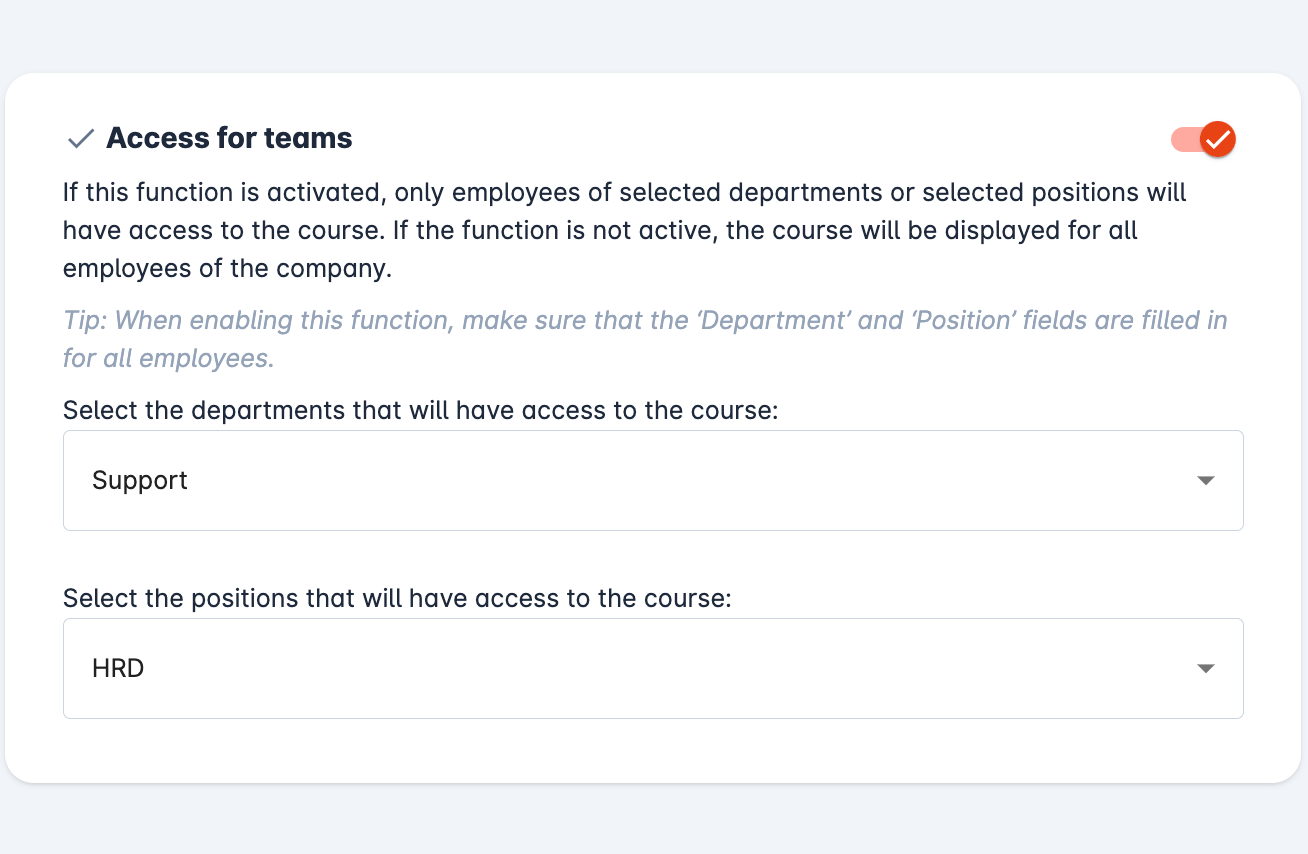Smart Way LMS system - Training by department and position